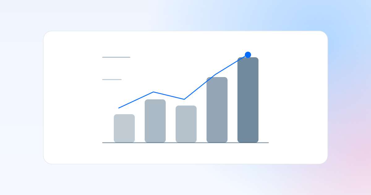 Line drawing of a bar chart with a rising trend line ending in a filled dot